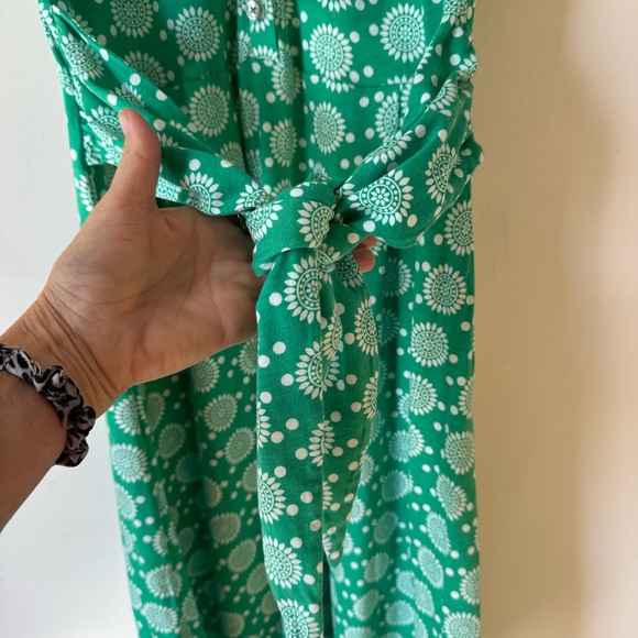 Boden Tie Waist Jersey Shirt Dress Green Floral Sun Geometric Print 6 Pockets - Picture 5 of 9